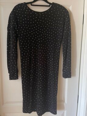 Jimmy Choo Black Long Sleeve Embellished Midi Dress